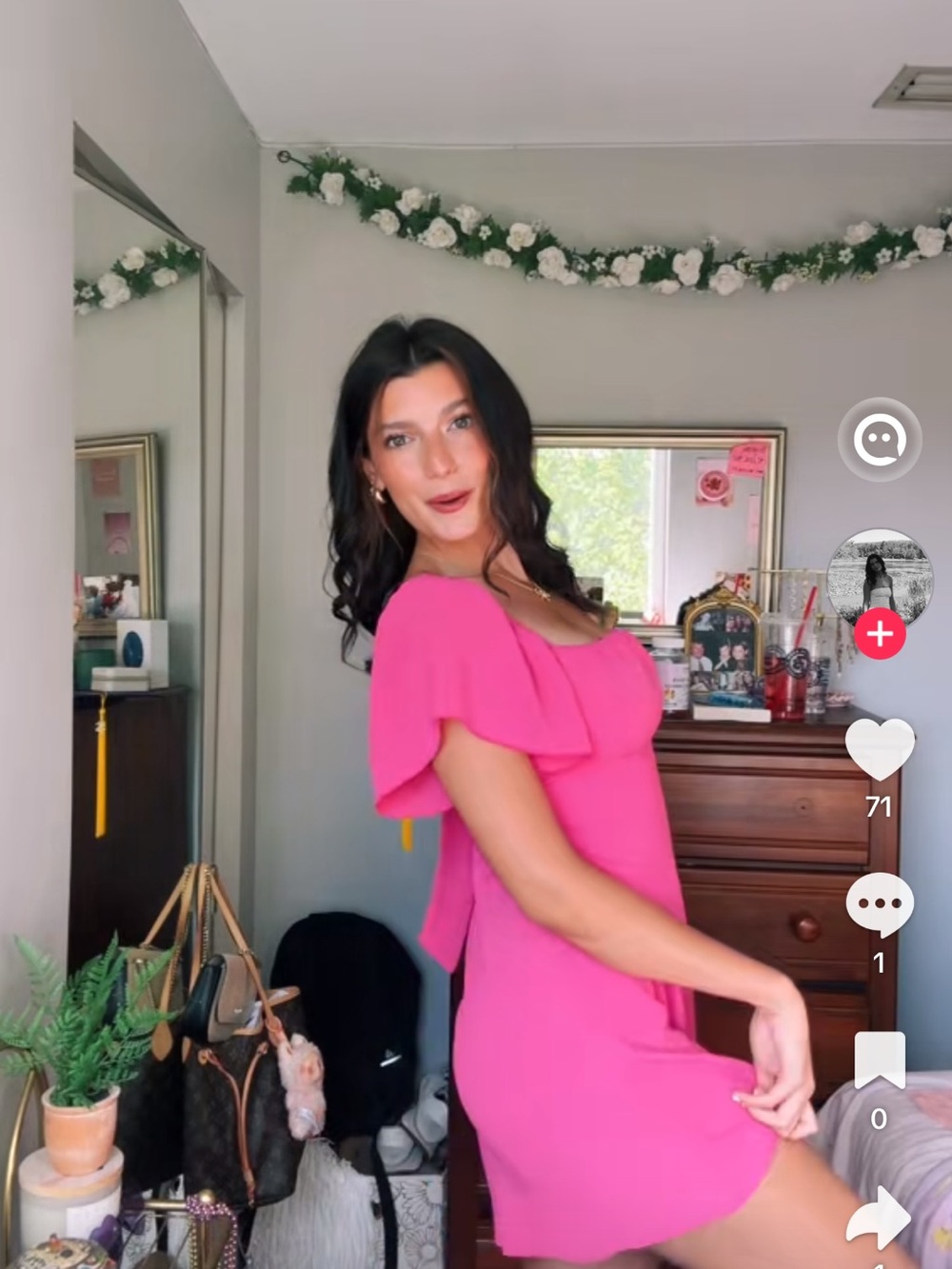 Bright Pink Flutter Sleeve Mini Dress